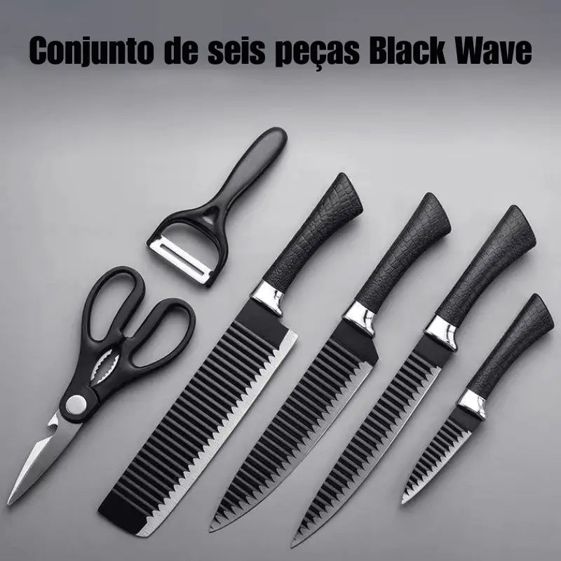 Conjunto de 6 peças de facas de onda preta BladeMaster