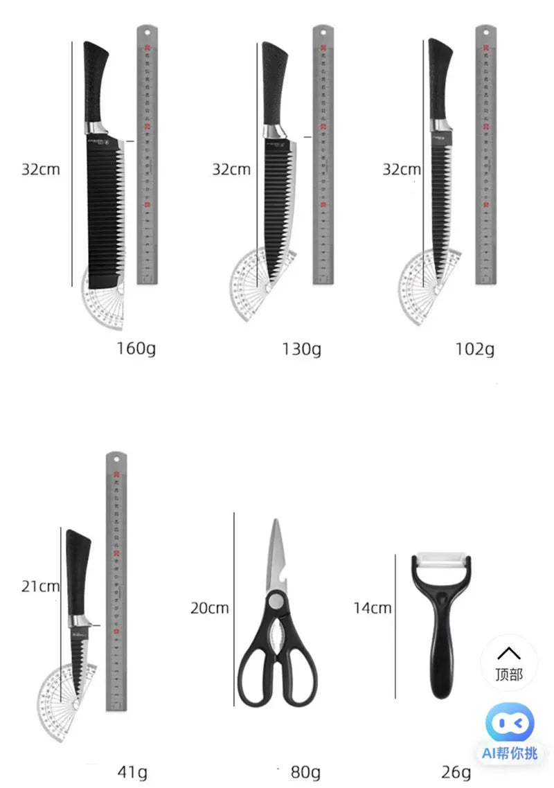 Conjunto de 6 peças de facas de onda preta BladeMaster